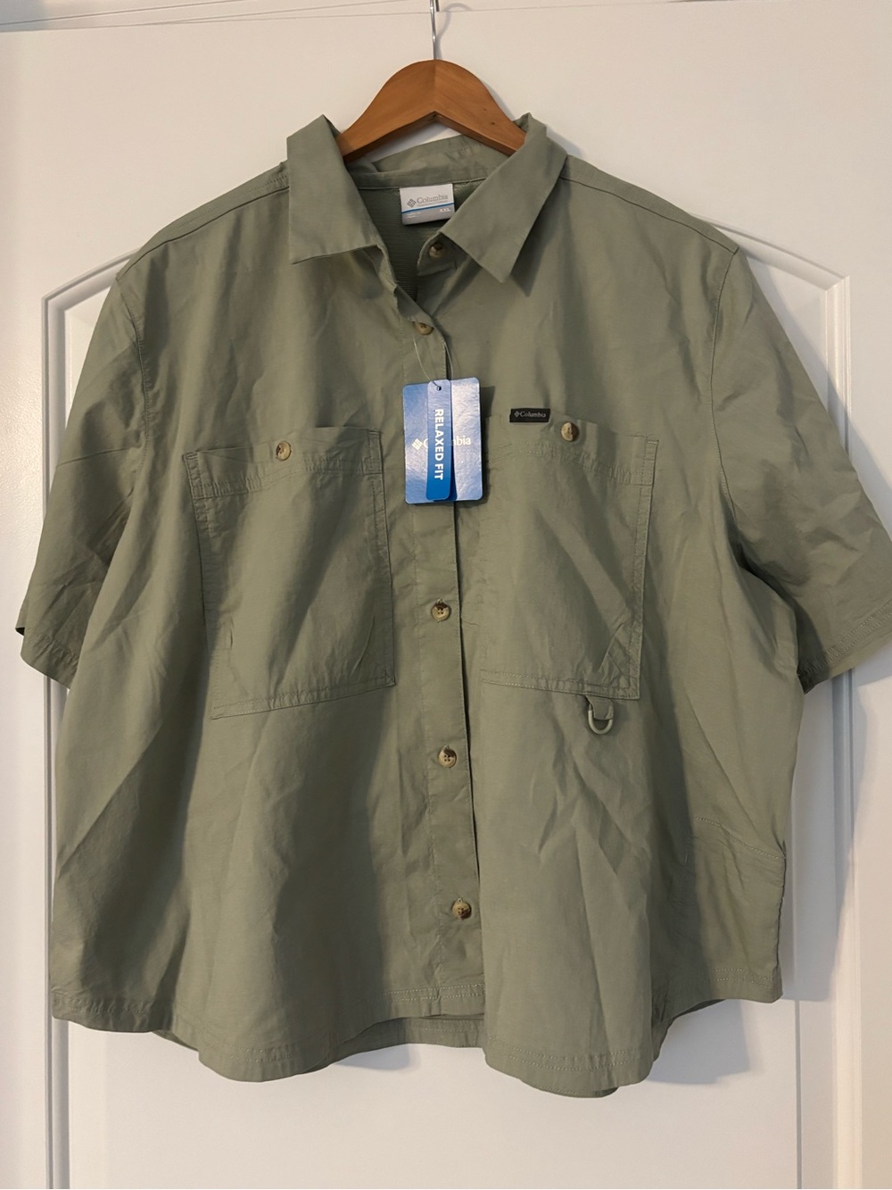 NWT Columbia Brea Falls Woven Short Sleeve Shirt Safari Green Women's XXL